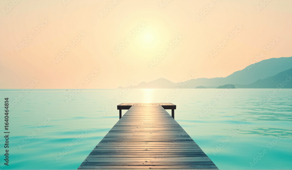 Obraz premium A wooden dock in the middle of a body of water.