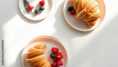 Minimalist Breakfast with Croissants and Fresh Berries