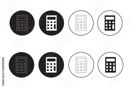Calculator icon. Symbol of tax accounting scientific keyboard device. Vector set of numeric mathematical formula solving digital counter Calculator icon in outline and solid style Vector eps 10