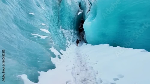Solitary Trek Through a Sapphire Glacier Canyon in Iceland