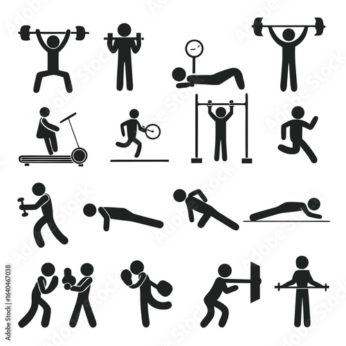 Bundle set sport pictogram, gym, fitness, workout, training, cardio stickman activity
