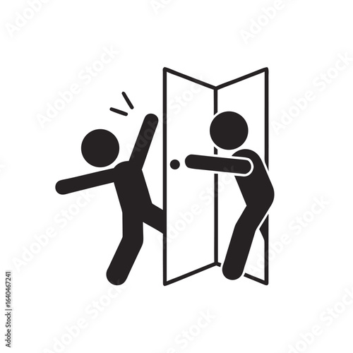 Isolated pictogram Caution open door slowly, may cause injury sign
