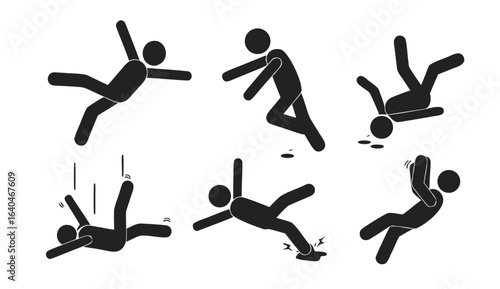 Bundle collection signs of man fall from high places, height risk, edge danger, safety sign
