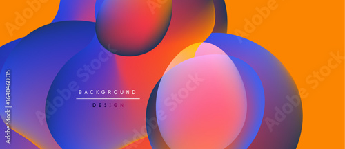 Abstract colorful shapes overlap, creating vibrant visual effect. Orange background complements blue, pink hues. Modern design element.