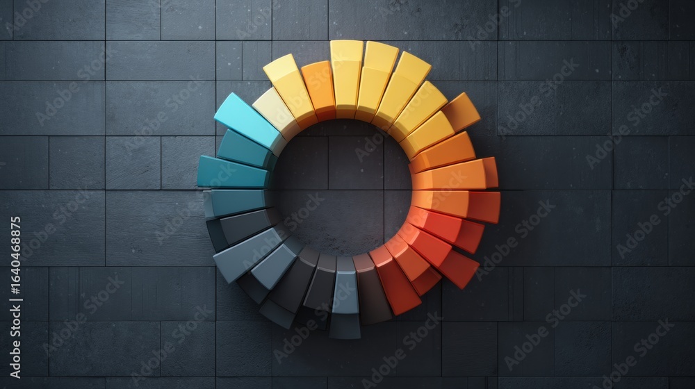 Fototapeta premium Colorful Circular Chart Design on Dark Plaster Wall Background
