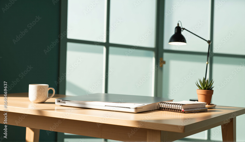 Obraz premium A laptop computer sitting on top of a wooden desk.