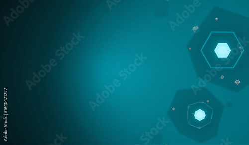 A computer screen with a blue background and three hexagons.