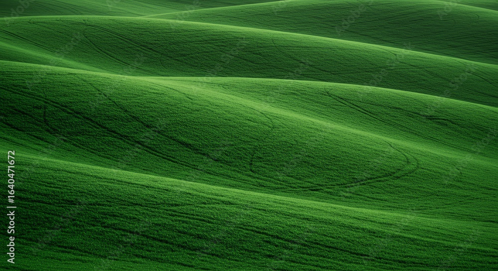 Naklejka premium Lush Green Rolling Hills Landscape with Vibrant Grass and Natural Lighting