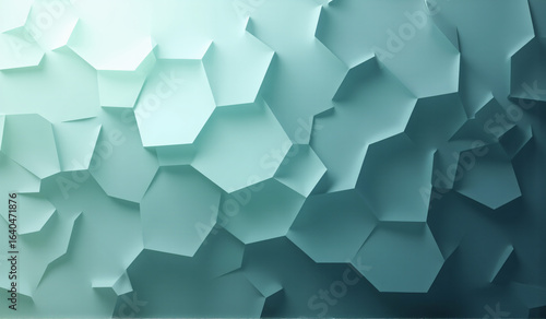 A 3D rendering of a blue wall with a pattern of hexagons.