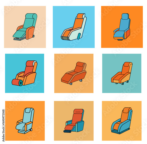 Set of Massage Chair Vector Illustrations for Spa, Relaxation