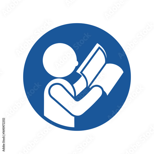 Isolated 7010 blue sign man read book, for instruction manual, manual book,, guidance, instruction,
