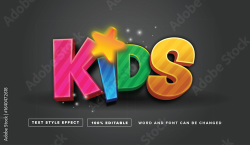 Editable text effect vector graphic of kids with star, perfect for movie title, game title, poster title etc.	