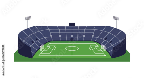 Soccer Stadium with Green Field and Blue Seats Illustration in Flat Style silhouette