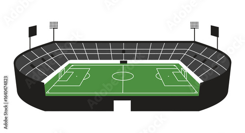 Aerial View of Soccer Stadium with Green Field in Silhouette Style silhouette