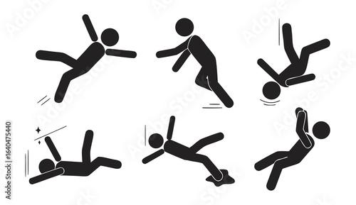 Bundle collection signs of man fall from high places, height risk, edge danger, safety sign
