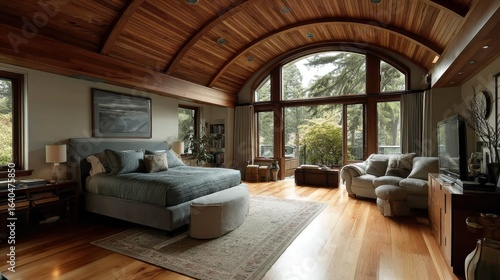 Wallpaper Mural Eclectic interior design of modern bedroom with arched wooden ceiling. Torontodigital.ca