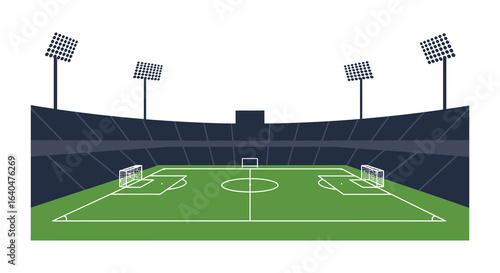 Soccer Stadium with Empty Seats and Field Illustration in Silhouette Style silhouette