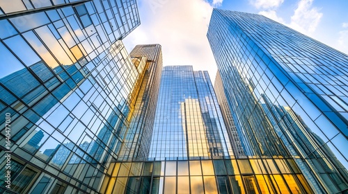 Low angle view of modern glass skyscrapers (1)