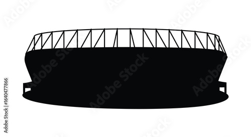Silhouette of a Large Industrial Oil Storage Tank with Safety Railing silhouette