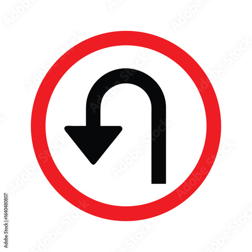 Minimalist black silhouette vector of a No U-Turn sign, perfect for traffic safety and road regulation designs. No Entry sign silhouette vector icon illustration clip art on white background