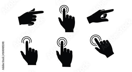 Hand Gestures Pointing and Touching Screen Icons in Black Silhouette Style silhouette