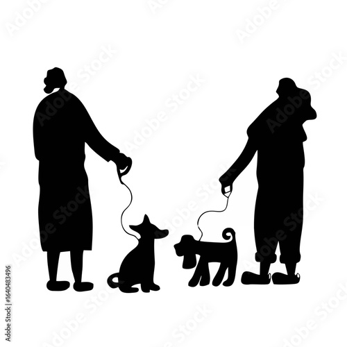 Dog walking. Human person wit...