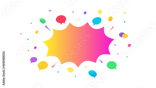 Colorful speech bubble vector graphic with star and confetti for social media marketing and communication design