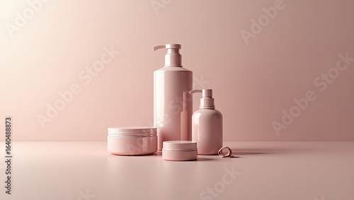 Wallpaper Mural Pink cosmetic containers on a light pink surface. Torontodigital.ca