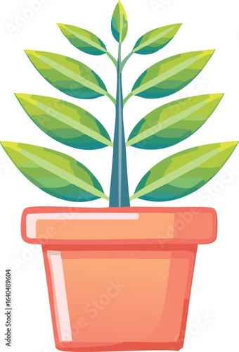 Potted green plant with a single stem and leaves, simple home decor
