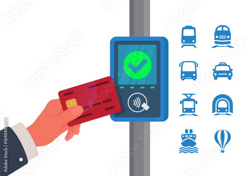 Cashless ticketing. Public transport. Online payment system in public transportation stock illustration