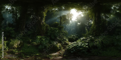 Panoramic jungle 360° lush forest scene