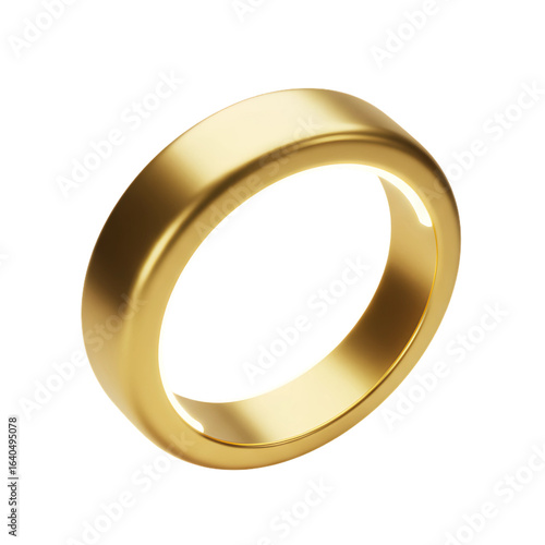 A simple polished gold wedding band ring with a smooth surface reflecting light isolated on transparent background