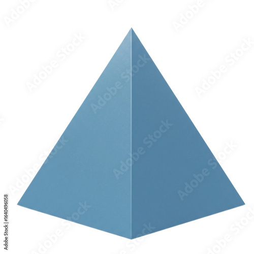 A simple geometric blue pyramid shape with sharp edges and smooth surfaces isolated on transparent background