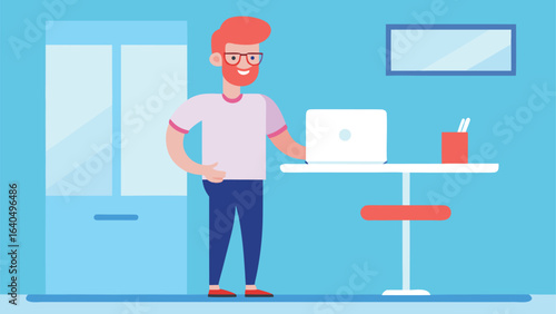 Red haired man with glasses cheerful expression