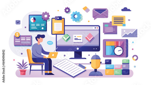 High Angle Flat Lay Illustration of a Person Working