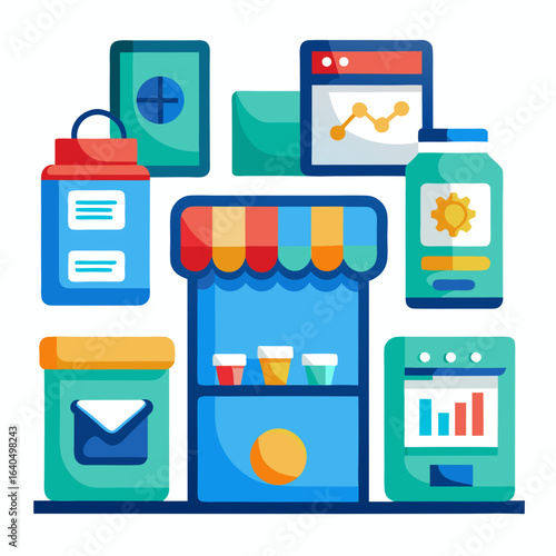 Digital marketing and e commerce concept with various icons