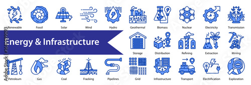 Energy & Infrastructure icon, icon set, collection, vector, illustration, sign, symbol, set