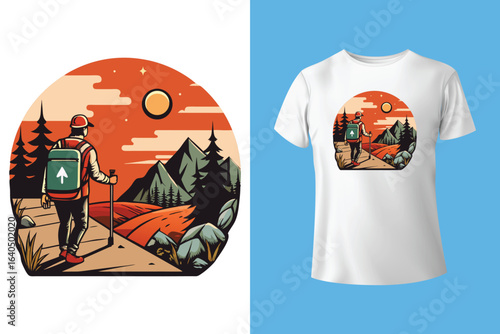 Hiking T-shirt design Vector Graphics. adventure mountain outdoor hiking custom t shirt design, outdoor adventure, Mountain illustration, Vector graphic, Outdoor Adventure Inspiring Motivation Quote.
