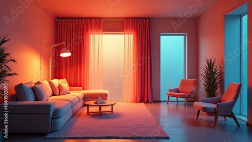 Wallpaper Mural A living room scene bathed in warm, vibrant hues. Torontodigital.ca