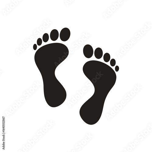 Isolated illustration of black pictogram footprint, foot print, trace bare feet on ground, step, steps, for nature, adventure, sports graphic template
