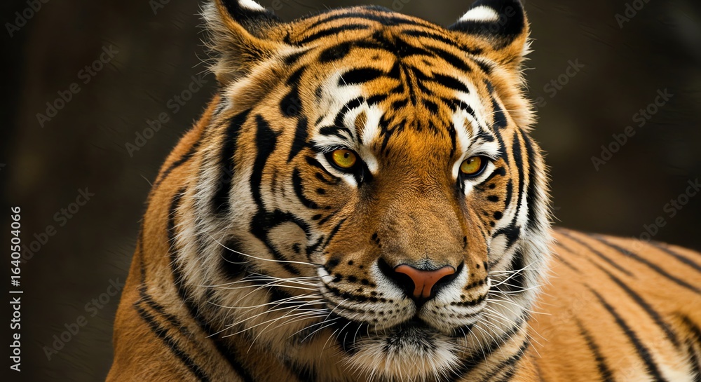 Fototapeta premium Majestic Tiger with Striking Orange Black Stripes Lying in Natural Habitat