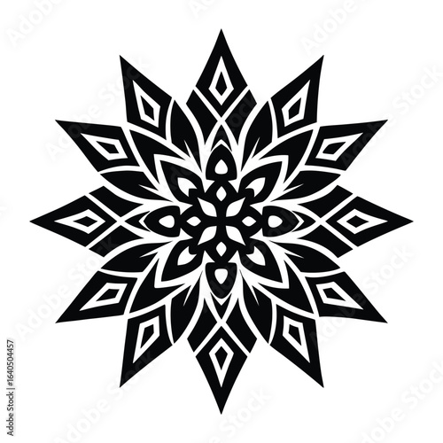 Stunning Black and White Star Mandala Design Perfect for Tattoo Art on White Background