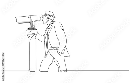 Continuous one line drawing businessman telescope or binocular to search for business visionary