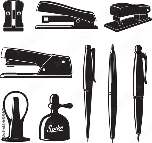Staplers sharpeners pens inkwell pencil sharpener writing instruments