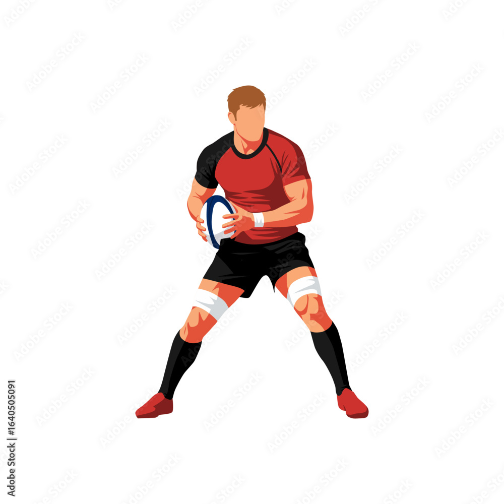 Naklejka premium A rugby player ready for action. Strong vector illustration of an athlete holding a ball, ideal for themes of strength, sports, and teamwork.