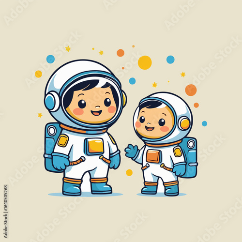 Two cheerful astronauts exploring a vibrant asteroid field, discussing their favorite cosmic sights while dodging colorful space rocks and twinkling stars.