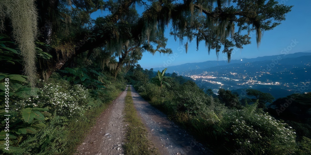 Nighttime nature road hdr panoramic view jungle Nighttime nature road hdr panoramic view jungle