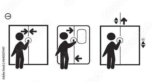Bundle set pictogram sign hand pinch risk on closing door, for lift, elevator, bus, train, gate, door label
