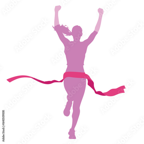 Isolated vector illustration of purple violet silhouette female girl win finish ribbon race
