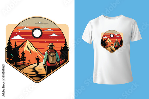 Hiking T-shirt design Vector Graphics. adventure mountain outdoor hiking custom t shirt design, outdoor adventure, Mountain illustration, Vector graphic, Outdoor Adventure Inspiring Motivation Quote.
